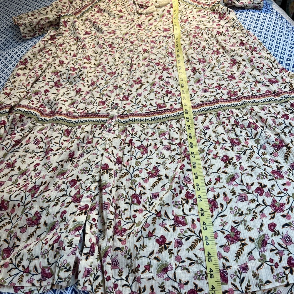 Wonderly Cream Maxi Dress with Pink Floral and Green Trim - Picture 4 of 5